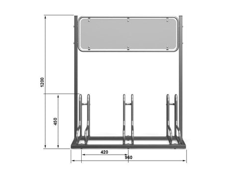 L-MODEL Fietsenrek 3 Fietsen GEGALVANISEERD GRAFIET MET RECLAMEBORD