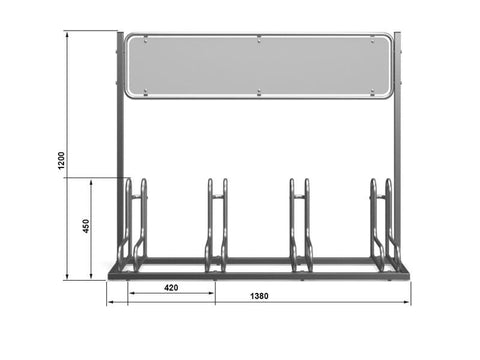 L-MODEL Fietsenrek 4 Fietsen GEGALVANISEERD GRAFIET MET RECLAMEBORD