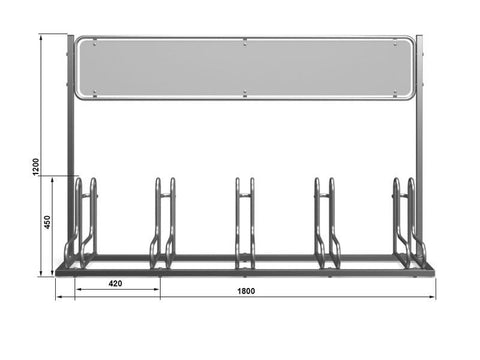 L-MODEL Fietsenrek 5 Fietsen RVS MET RECLAMEBORD