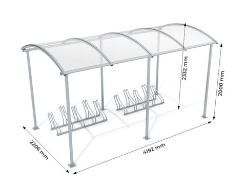 Fietsoverkapping 10 fietsen 420 cm RVS voor betonneren