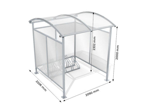 Fietsoverkapping beschut 5 fietsen 210 cm RVS voor betonneren