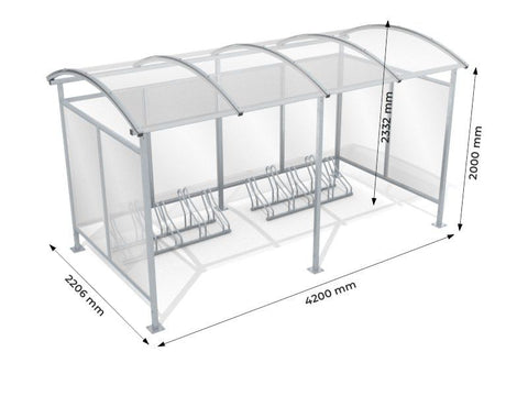 Fietsoverkapping beschut 10 fietsen 420 cm RVS voor betonneren